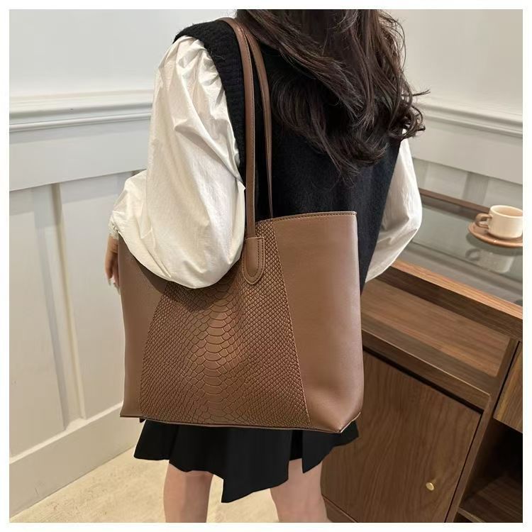 Fashion Crocodile Pattern Large Tote Bag Solid Color Women Shoulder Bags Luxury Pu Leather Lady Handbags Big Shopper Purses