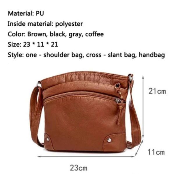 new fashion cross-body bag retro soft leather multi-layer zipper single-shoulder bag leisure shopping women's leather bag