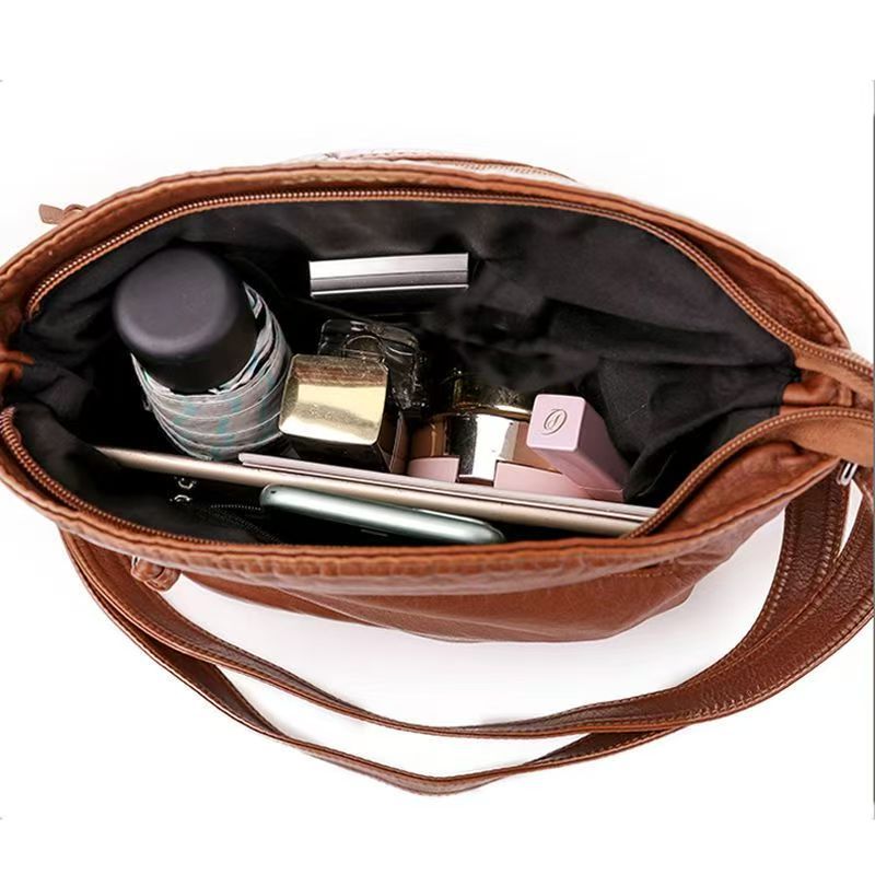 new fashion cross-body bag retro soft leather multi-layer zipper single-shoulder bag leisure shopping women's leather bag