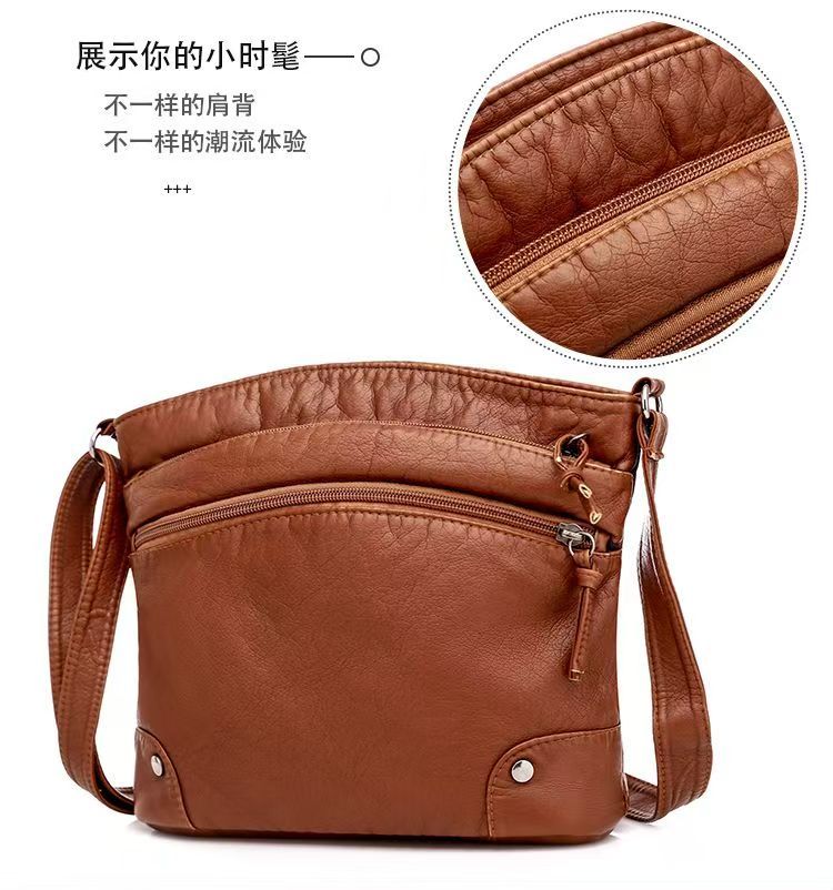 new fashion cross-body bag retro soft leather multi-layer zipper single-shoulder bag leisure shopping women's leather bag