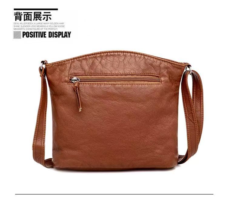 new fashion cross-body bag retro soft leather multi-layer zipper single-shoulder bag leisure shopping women's leather bag