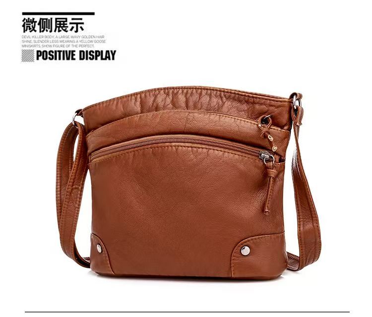 new fashion cross-body bag retro soft leather multi-layer zipper single-shoulder bag leisure shopping women's leather bag