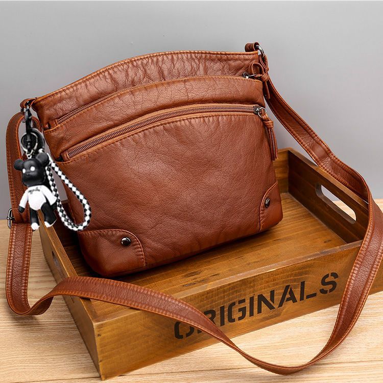 new fashion cross-body bag retro soft leather multi-layer zipper single-shoulder bag leisure shopping women's leather bag