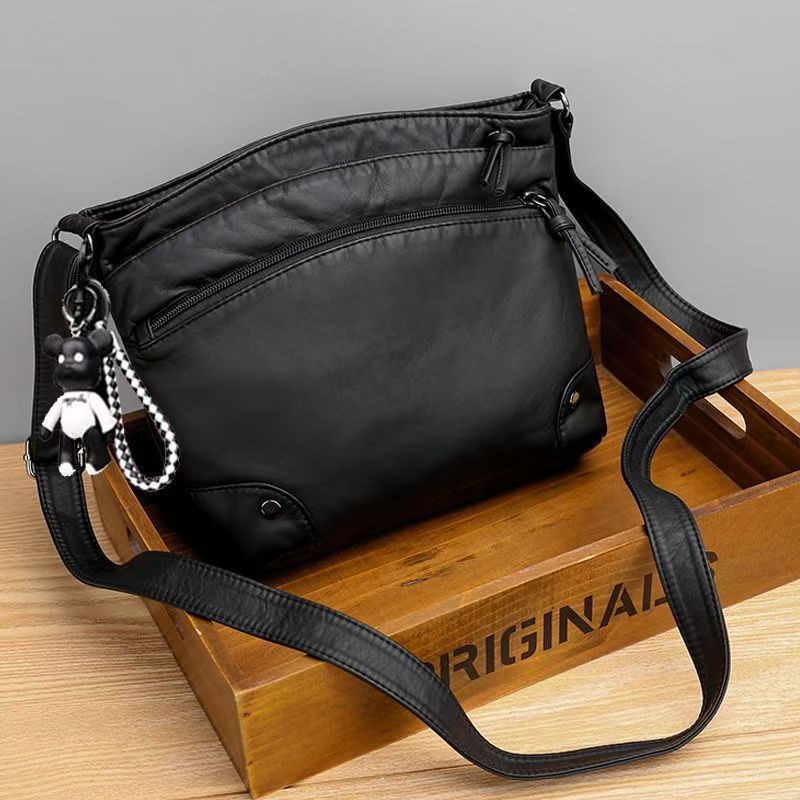 new fashion cross-body bag retro soft leather multi-layer zipper single-shoulder bag leisure shopping women's leather bag