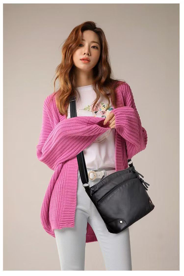 new fashion cross-body bag retro soft leather multi-layer zipper single-shoulder bag leisure shopping women's leather bag
