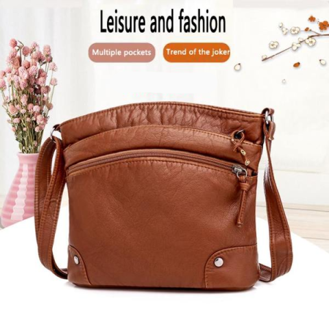 new fashion cross-body bag retro soft leather multi-layer zipper single-shoulder bag leisure shopping women's leather bag