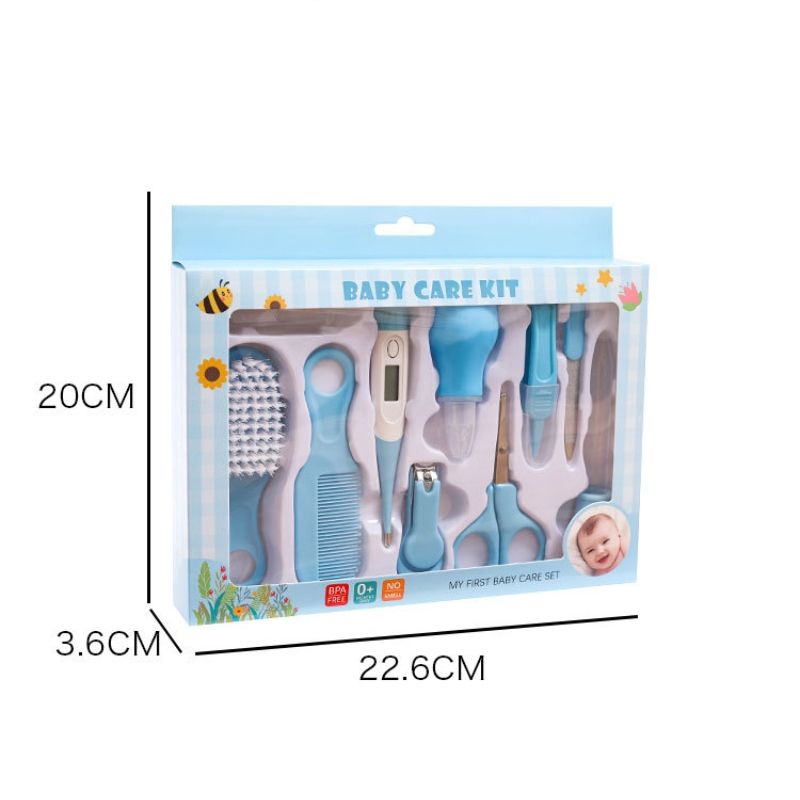 Baby Care Grooming Kit 10-in-1 Nursery Healthy Care Set – Blue | Infant Nail Clippers, Hair Brush, Comb, Scissors, Thermometer & Essential Baby Grooming Tools for Newborns & Toddlers ( care kit)
