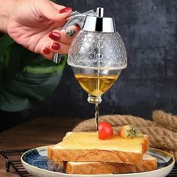 HIGH SELLING Honey Dispenser – No Drip Glass with Stand – Honey Jar – Clear acrylic Honey Container with Dipper – Maple Syrup Dispenser – Honey Pot with Stand – Honey Bottle with Flip Top Lid✔✔✔