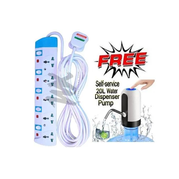 HIGH SELLING! POWER KING 5 WAY EXTENSION WITH INDEPENDENT SWITCHES + FREE AUTOMATIC HAND WATER DISPENSER COMPATIBLE WITH DIFFERENT BOTTLE SIZES