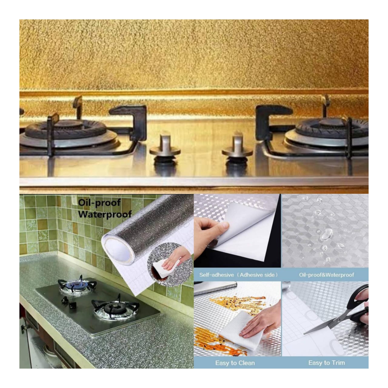 Aluminium Foil Wallpaper Sticker – Self-Adhesive Kitchen Waterproof Heat & Moisture-Proof Wall Cover – 61cm × 2m Roll