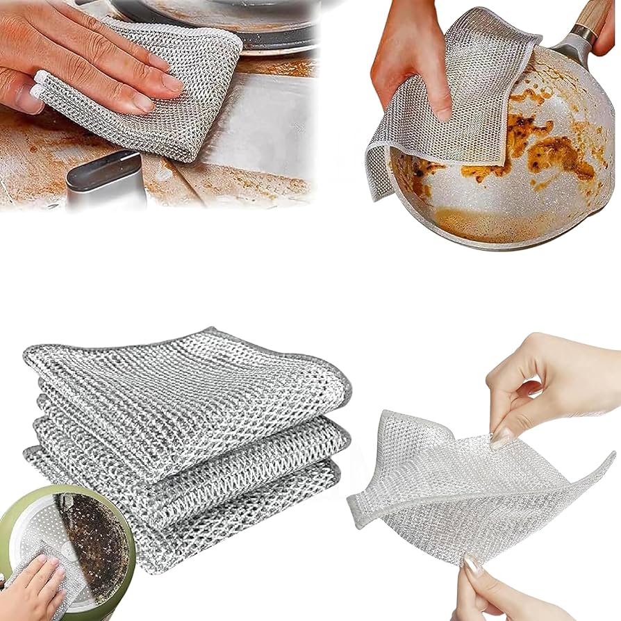 10-Piece Silver Rag Double-Sided Cleaning Pads – Multipurpose Kitchen & Household Scrubbing Cloths