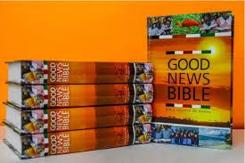 New Good news bible version. Made of quality paperwork Has an outer hard covering to protect your book from tearing. Written in a legible handwriting and in English