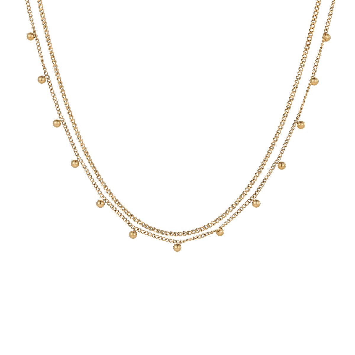 Cross border hot selling multi-layer gold round bead stainless steel necklace in Europe and America, retro fashion layered gold necklace wholesale for women