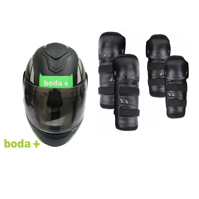 Boda Motorcycle Full Face Helmet + Racing Knee And Elbow Guard Protector