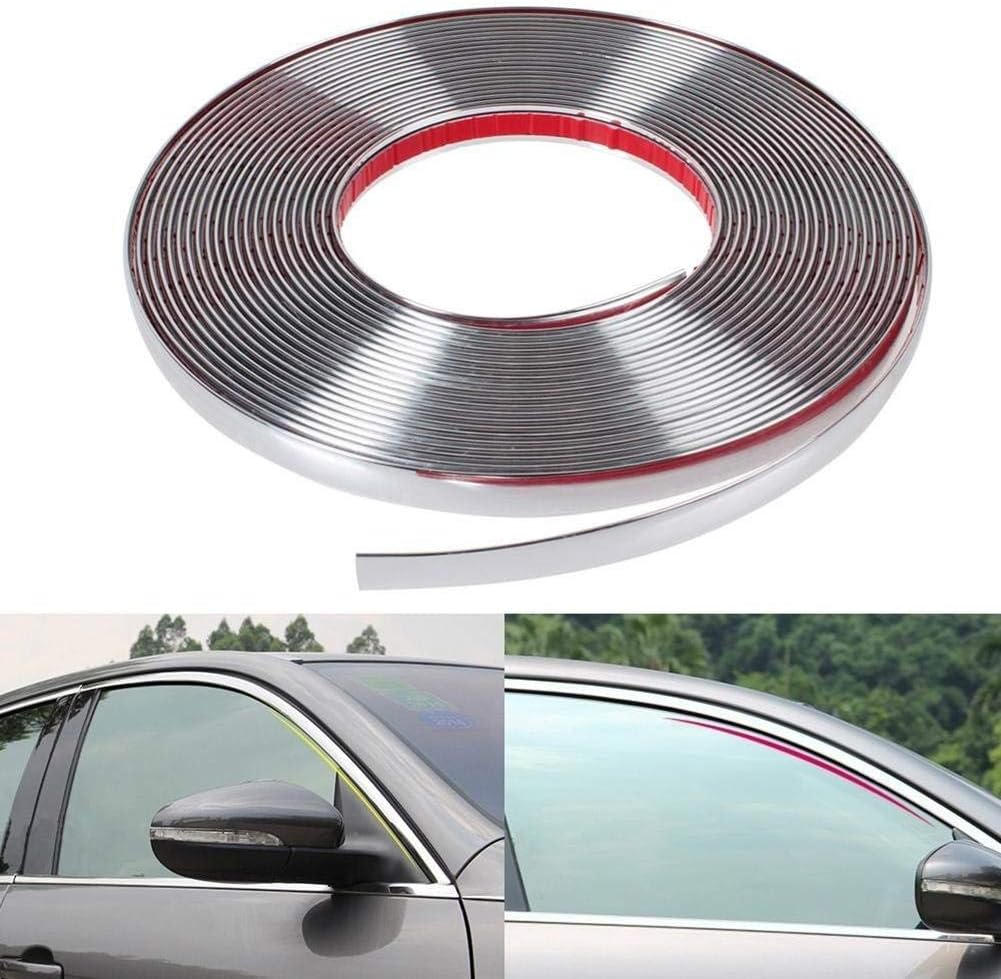 Side Window Chrome Beading Roll Custom Plated Decoration Trim Strip Line Car Door Fender Interior DIY Moulding Trimming Universal for car (10mm, 5m, Silver)