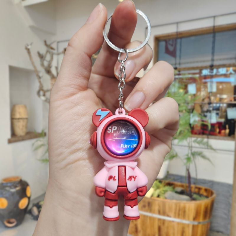 2-Pack Fashion Lightning Bear & Space Hero Keychains Exquisite Cute Doll Bag Pendants Car Key Rings Stylish Couple Small Gift Accessories