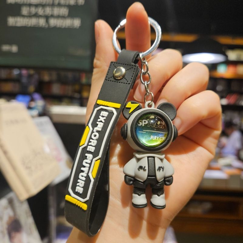2-Pack Fashion Lightning Bear & Space Hero Keychains Exquisite Cute Doll Bag Pendants Car Key Rings Stylish Couple Small Gift Accessories