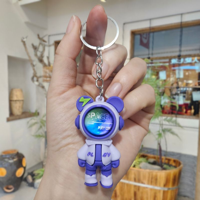 2-Pack Fashion Lightning Bear & Space Hero Keychains Exquisite Cute Doll Bag Pendants Car Key Rings Stylish Couple Small Gift Accessories