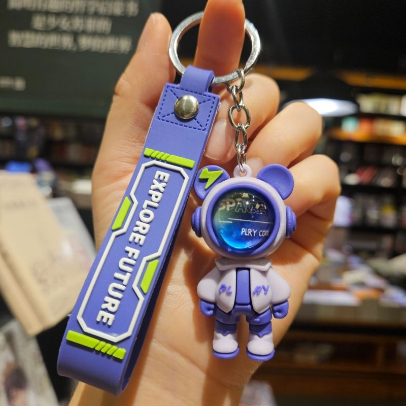 2-Pack Fashion Lightning Bear & Space Hero Keychains Exquisite Cute Doll Bag Pendants Car Key Rings Stylish Couple Small Gift Accessories