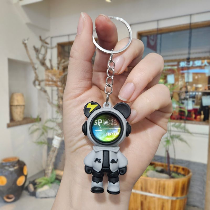 2-Pack Fashion Lightning Bear & Space Hero Keychains Exquisite Cute Doll Bag Pendants Car Key Rings Stylish Couple Small Gift Accessories