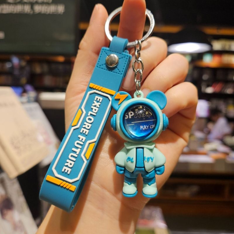 2-Pack Fashion Lightning Bear & Space Hero Keychains Exquisite Cute Doll Bag Pendants Car Key Rings Stylish Couple Small Gift Accessories