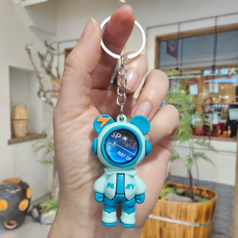 2-Pack Fashion Lightning Bear & Space Hero Keychains Exquisite Cute Doll Bag Pendants Car Key Rings Stylish Couple Small Gift Accessories