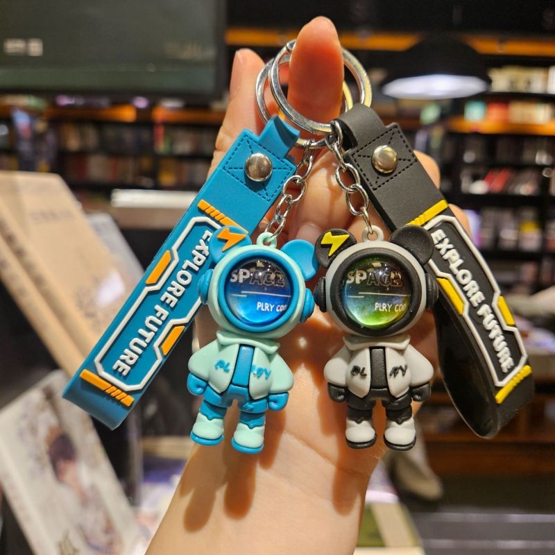 2-Pack Fashion Lightning Bear & Space Hero Keychains Exquisite Cute Doll Bag Pendants Car Key Rings Stylish Couple Small Gift Accessories