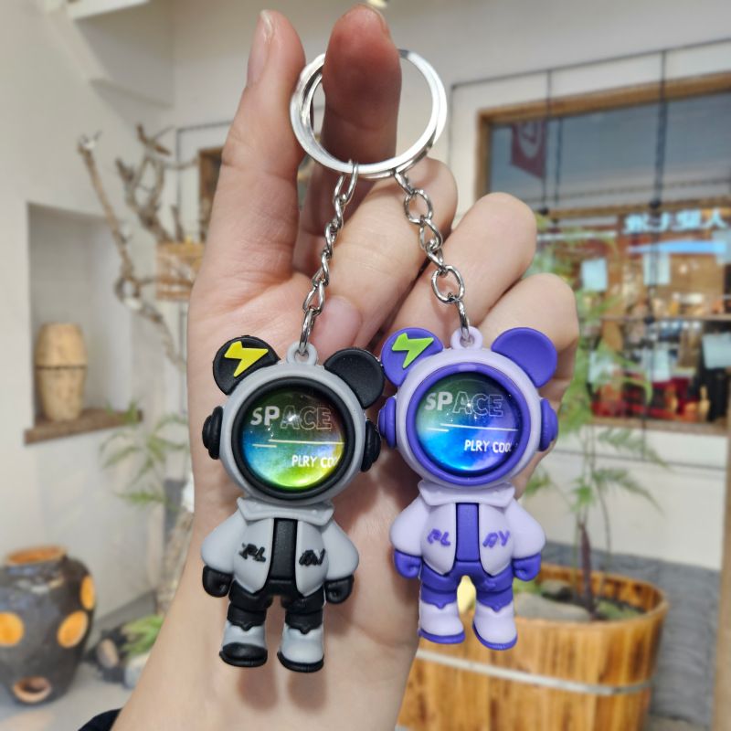 2-Pack Fashion Lightning Bear & Space Hero Keychains Exquisite Cute Doll Bag Pendants Car Key Rings Stylish Couple Small Gift Accessories