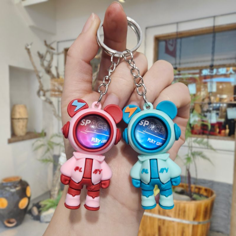2-Pack Fashion Lightning Bear & Space Hero Keychains Exquisite Cute Doll Bag Pendants Car Key Rings Stylish Couple Small Gift Accessories