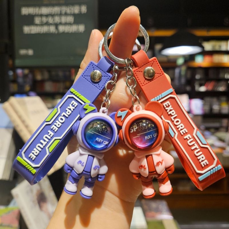 2-Pack Fashion Lightning Bear & Space Hero Keychains Exquisite Cute Doll Bag Pendants Car Key Rings Stylish Couple Small Gift Accessories
