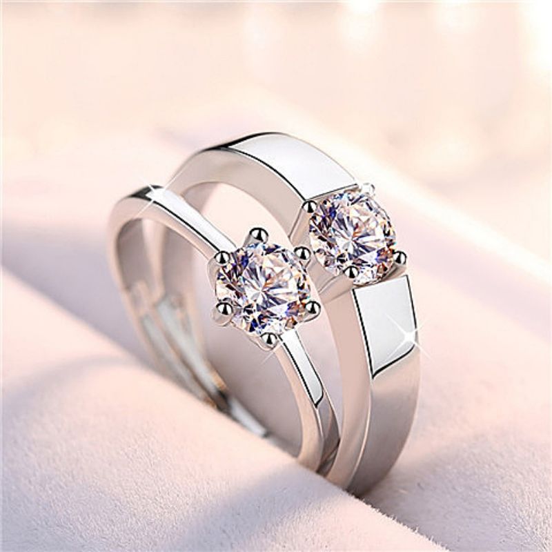 Wedding Imitation Moissanite Ring for Women Six-Claw Open Design Couple Rings 1 Carat Zircon Engagement Band Pair