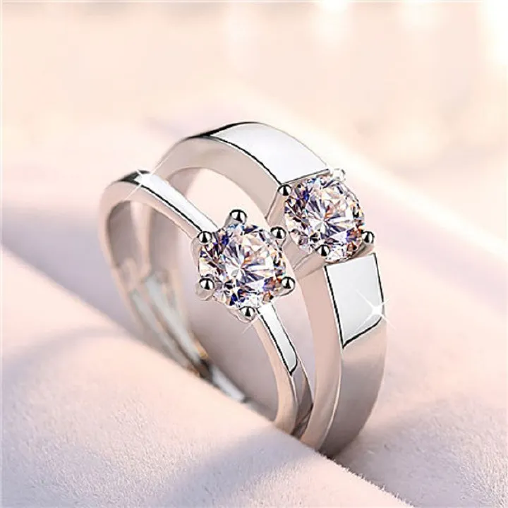 Wedding Imitation Moissanite Ring for Women Six-Claw Open Design Couple Rings 1 Carat Zircon Engagement Band Pair