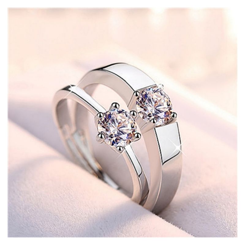 Wedding Imitation Moissanite Ring for Women Six-Claw Open Design Couple Rings 1 Carat Zircon Engagement Band Pair
