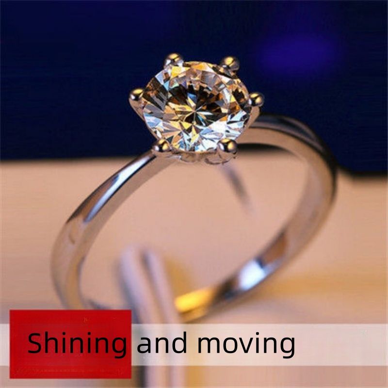 Wedding Imitation Moissanite Ring for Women Six-Claw Open Design Couple Rings 1 Carat Zircon Engagement Band Pair