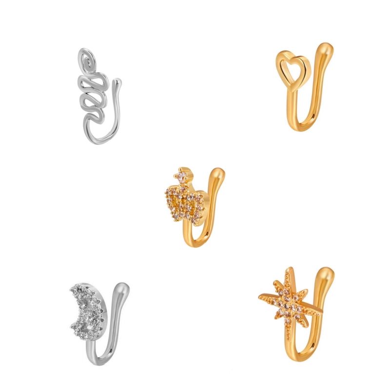 5 Pieces Fashion U-Shaped Nose Clip Kit Piercing-Free Adjustable Copper Nose Ring European American Trendy Unisex Nose Jewelry for Daily Wear