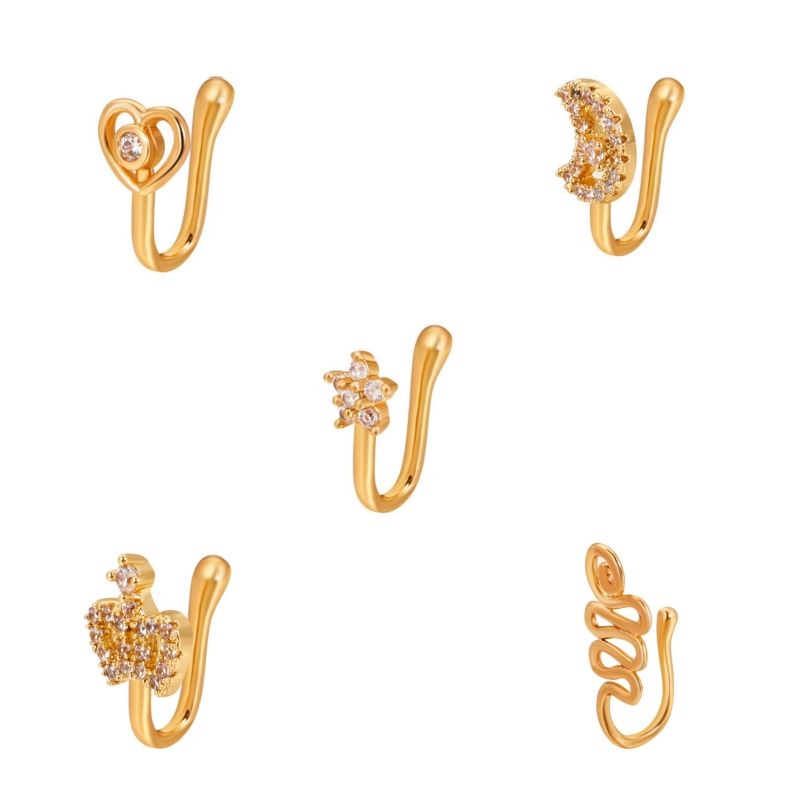 5 Pieces Fashion U-Shaped Nose Clip Kit Piercing-Free Adjustable Copper Nose Ring European American Trendy Unisex Nose Jewelry for Daily Wear