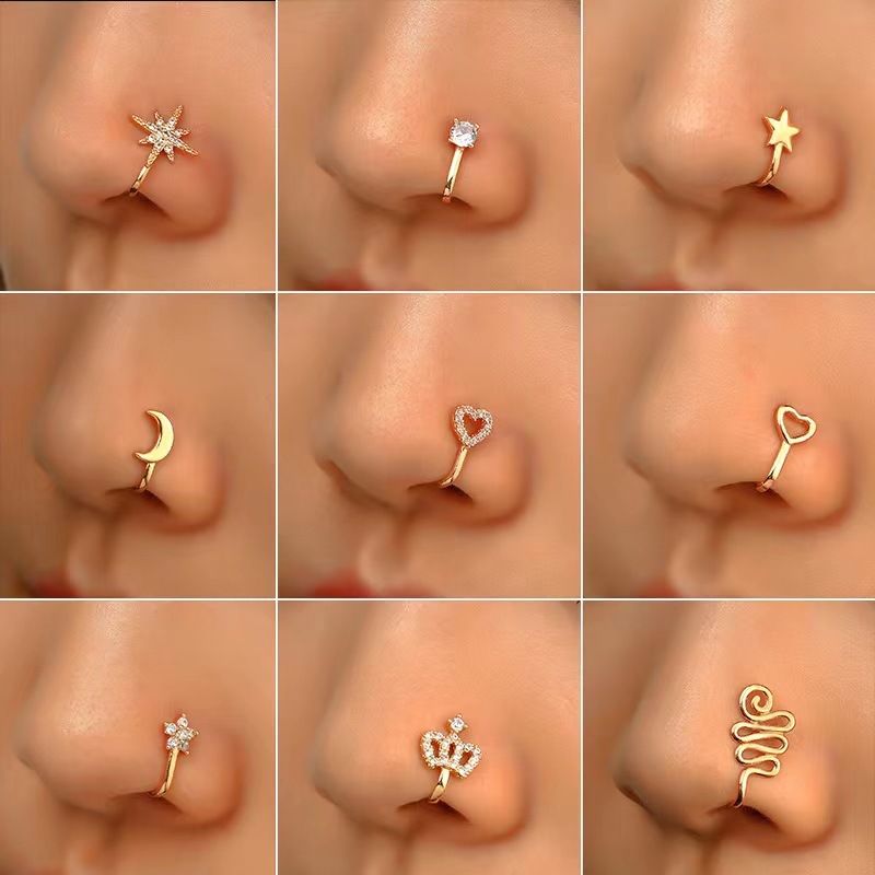 5 Pieces Fashion U-Shaped Nose Clip Kit Piercing-Free Adjustable Copper Nose Ring European American Trendy Unisex Nose Jewelry for Daily Wear