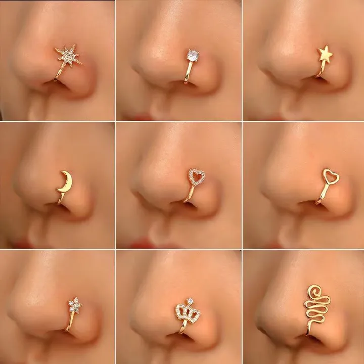 5 Pieces Fashion U-Shaped Nose Clip Kit Piercing-Free Adjustable Copper Nose Ring European American Trendy Unisex Nose Jewelry for Daily Wear