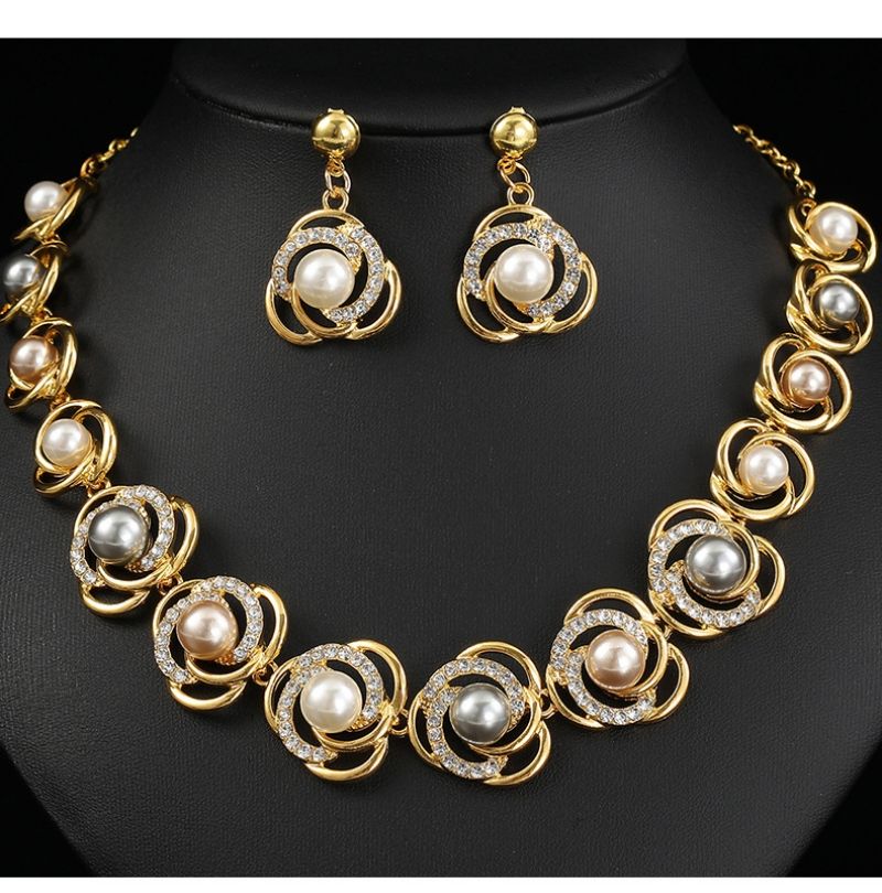 European and American Style Faux Pearl Necklace & Earrings Set for Women Elegant Alloy Fashion Jewelry Perfect Bridal Accessories for Wedding Banquet & Evening Formal Dresses