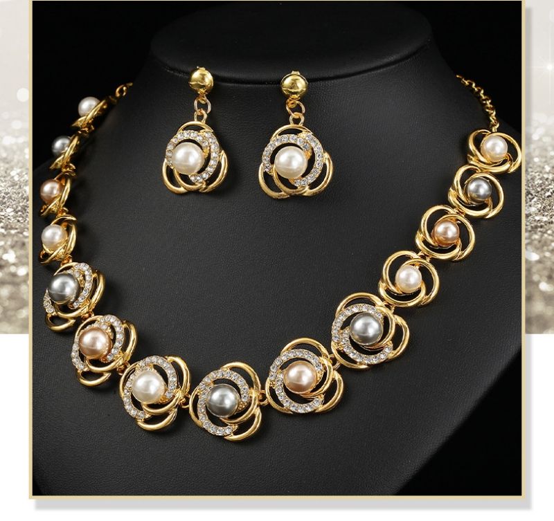 European and American Style Faux Pearl Necklace & Earrings Set for Women Elegant Alloy Fashion Jewelry Perfect Bridal Accessories for Wedding Banquet & Evening Formal Dresses