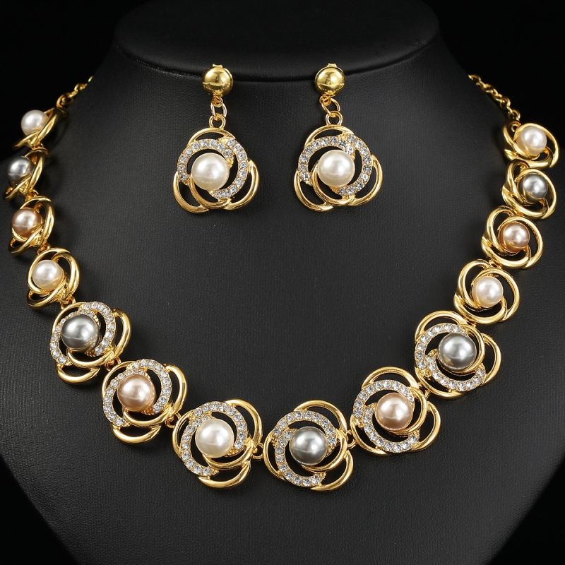European and American Style Faux Pearl Necklace & Earrings Set for Women Elegant Alloy Fashion Jewelry Perfect Bridal Accessories for Wedding Banquet & Evening Formal Dresses