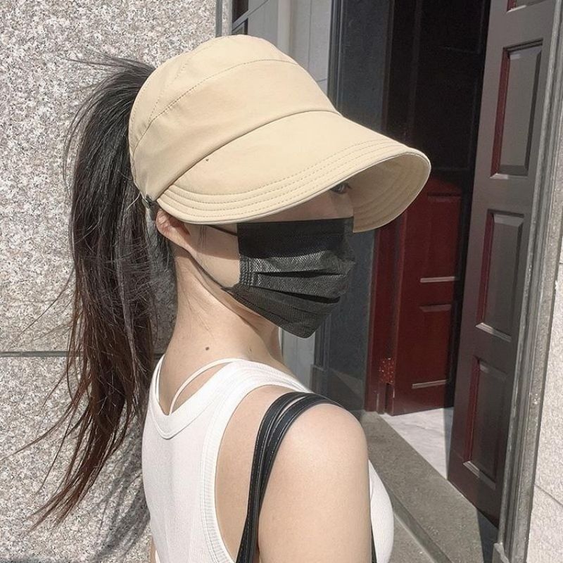 High ponytail sun hat for women, versatile summer style, makes face look smaller, can hang a mask, open-top sun visor cap, sun hat