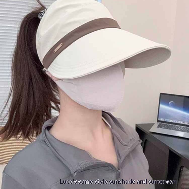 High ponytail sun hat for women, versatile summer style, makes face look smaller, can hang a mask, open-top sun visor cap, sun hat