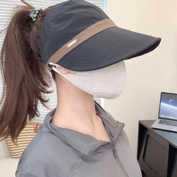 High ponytail sun hat for women, versatile summer style, makes face look smaller, can hang a mask, open-top sun visor cap, sun hat
