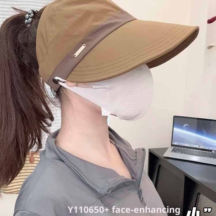 High ponytail sun hat for women, versatile summer style, makes face look smaller, can hang a mask, open-top sun visor cap, sun hat