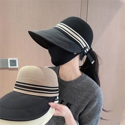 High ponytail sun hat for women, versatile summer style, makes face look smaller, can hang a mask, open-top sun visor cap, sun hat