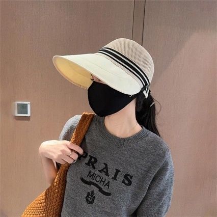 High ponytail sun hat for women, versatile summer style, makes face look smaller, can hang a mask, open-top sun visor cap, sun hat