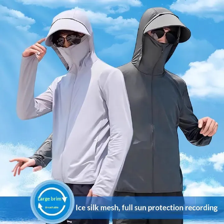 Unisex ice silk breathable cooling sun protection jacket, lightweight and breathable quick-dry sports outdoor fishing clothing for summer