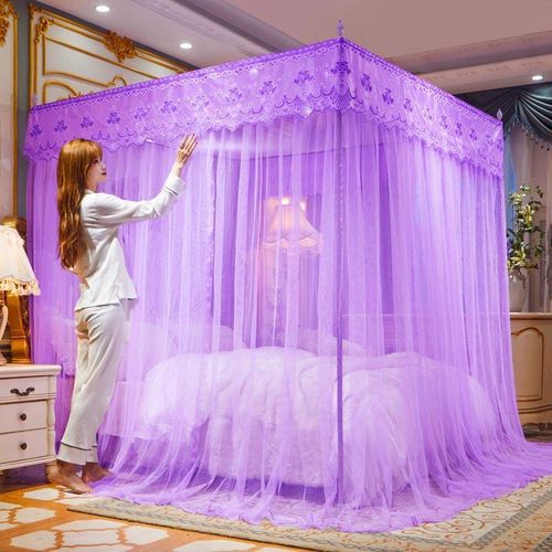 David Ultimate Protection & Cozy Mosquito Net with 4 Stainless Steel Stands & 3 Doors Design Bed Net S1  - Purple