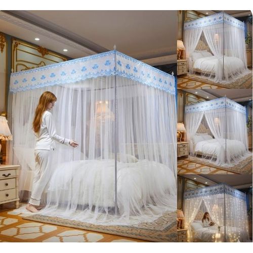 David Ultimate Protection & Cozy Mosquito Net with 4 Stainless Steel Stands & 3 Doors Design Bed net S1 - White
